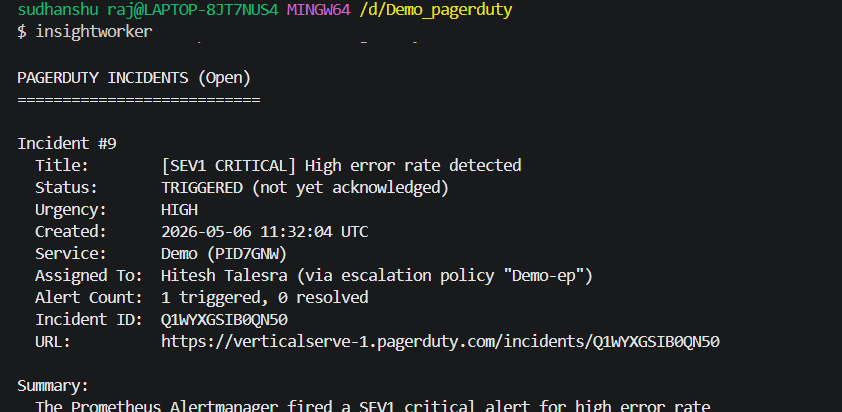 PagerDuty alert acknowledged, runbook loaded, Grafana panels pulled