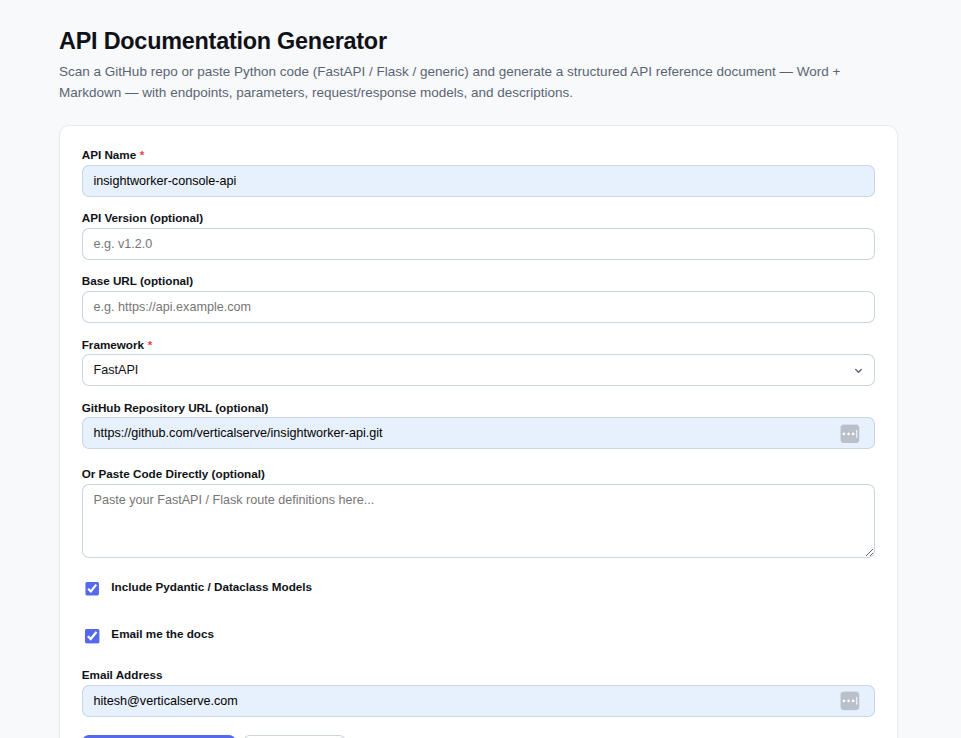 API Doc Generator Inputs