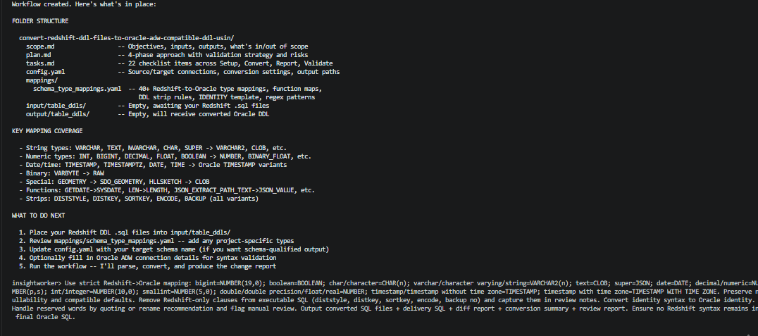 User specifies DDL conversion scope and target Oracle ADW dialect