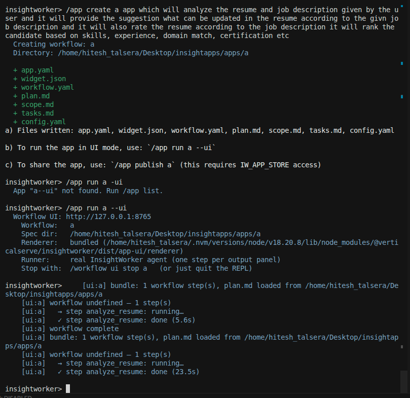 Creating the Resume Analyzer app from a natural language prompt