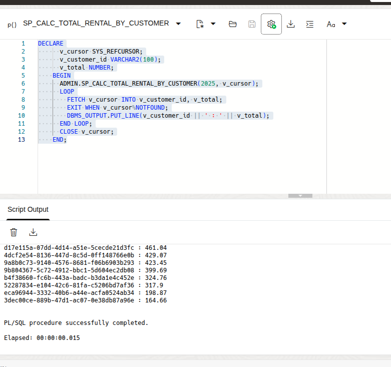 Stored procedure final output and validation report